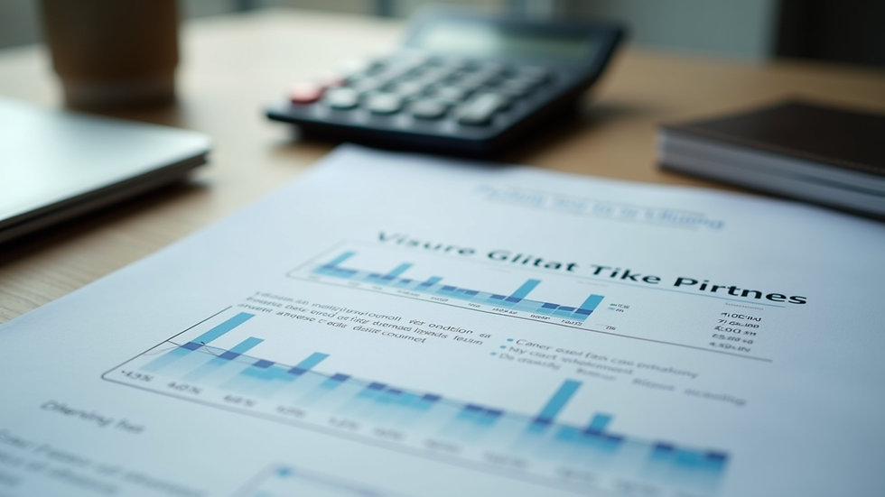 Close-up view of a financial report and calculator on a desk