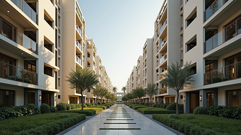 Eye-level view of a modern apartment complex in Udaipur
