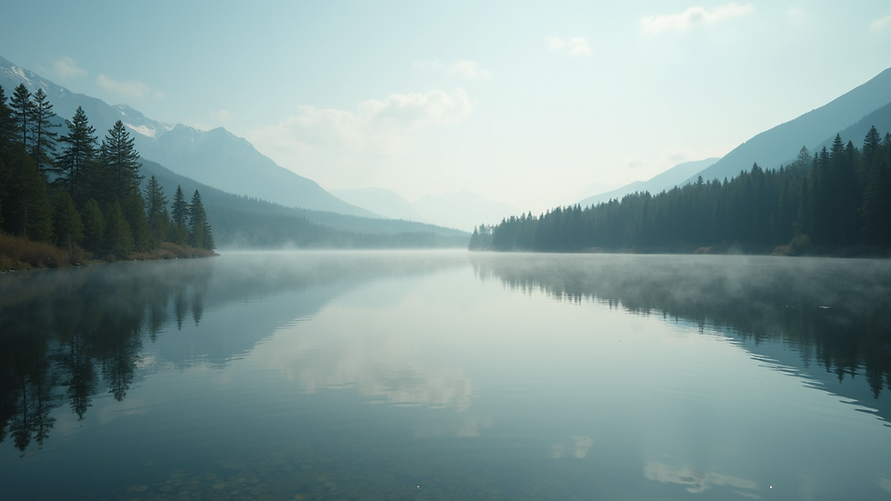 Eye-level view of a serene landscape with a calm lake