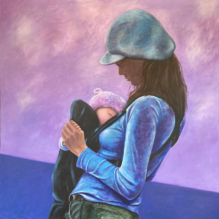 Acrylgemälde „Baby“ von SaraS Fine Art by Sara Schneider – ein Moment von Nähe und Geborgenheit, Malerei über Verbundenheit, Schutz und die Tiefe des Augenblicks