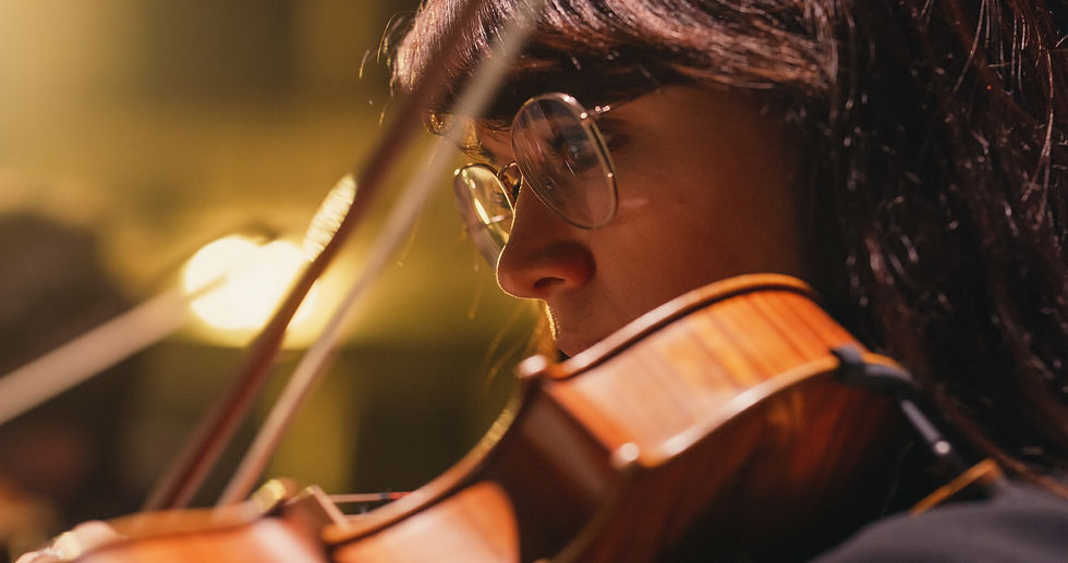 Cinematic Close Up Shot of Professional Symphony Orchestra Violin Player Playing on Classi