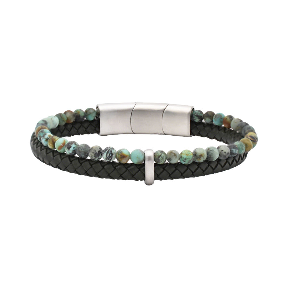 AL40GN | ACROSS Leder-Perlenarmband