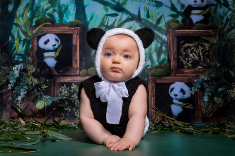Séance photo de naissance en tenue de petit panda