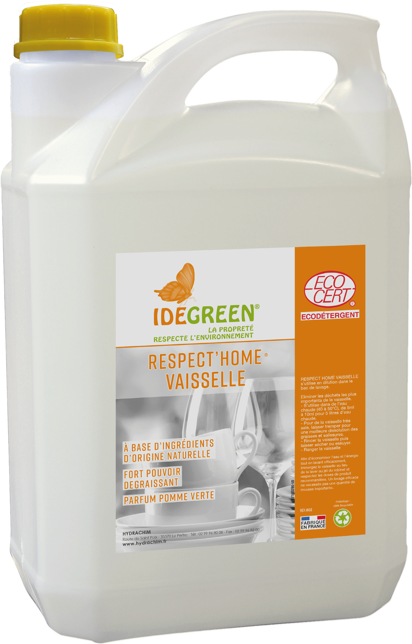 Liquide Vaisselle Écologique IDEGREEN – Bidon 5L (Certifié ECOCERT)