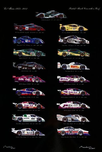 muscle cars et protos anglais (Aston-Martin, Bentley, Emka, Jaguar, Lola, Lister Storm, Lotus Esprit, Marcos, McLaren, Nimrod)