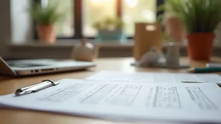 Close-up view of a checklist on a table with packing supplies