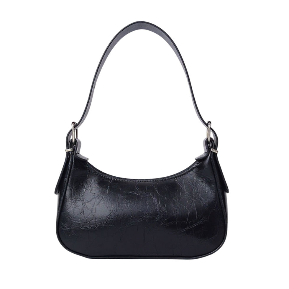 Eskitme Dokulu Siyah Baget Omuz Çantası