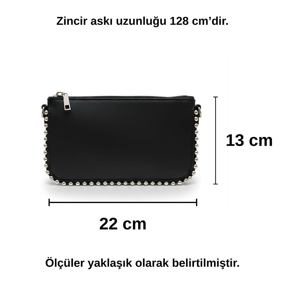 Küçük resim: Gümüş Zımba Detaylı Zincirli Siyah Omuz Çantası