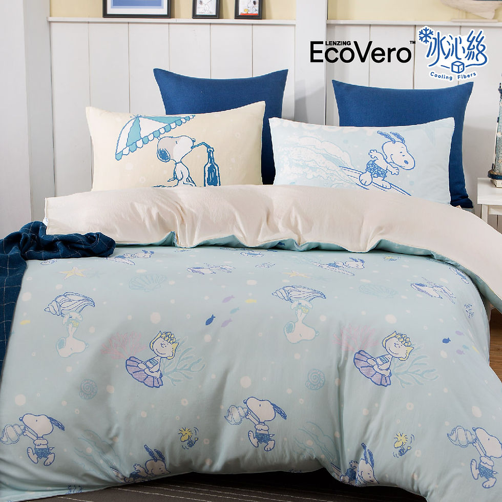 史努比沁涼海洋 Snoopy Cool Ocean 床包兩用被四件組正面照