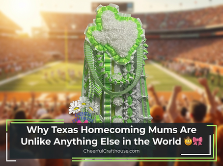 Large custom Texas homecoming mum with bright lime green, white, and silver ribbons, layered ribbon streamers, and white pom flowers, handcrafted by Cheerful Crafthouse in Bedford, Texas.