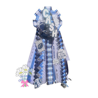 White and navy football underclassman homecoming garter