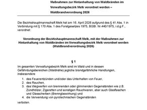 Waldbrandverordnung Bezirk Melk erlassen