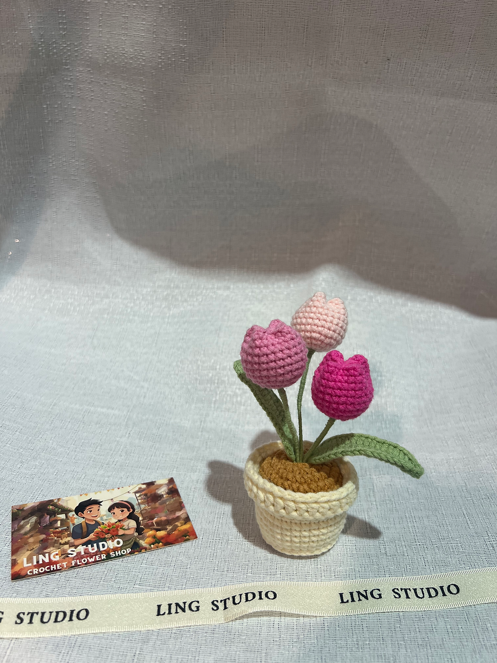 Thumbnail: Crocheted Pink and Purple Tulips in a Pot