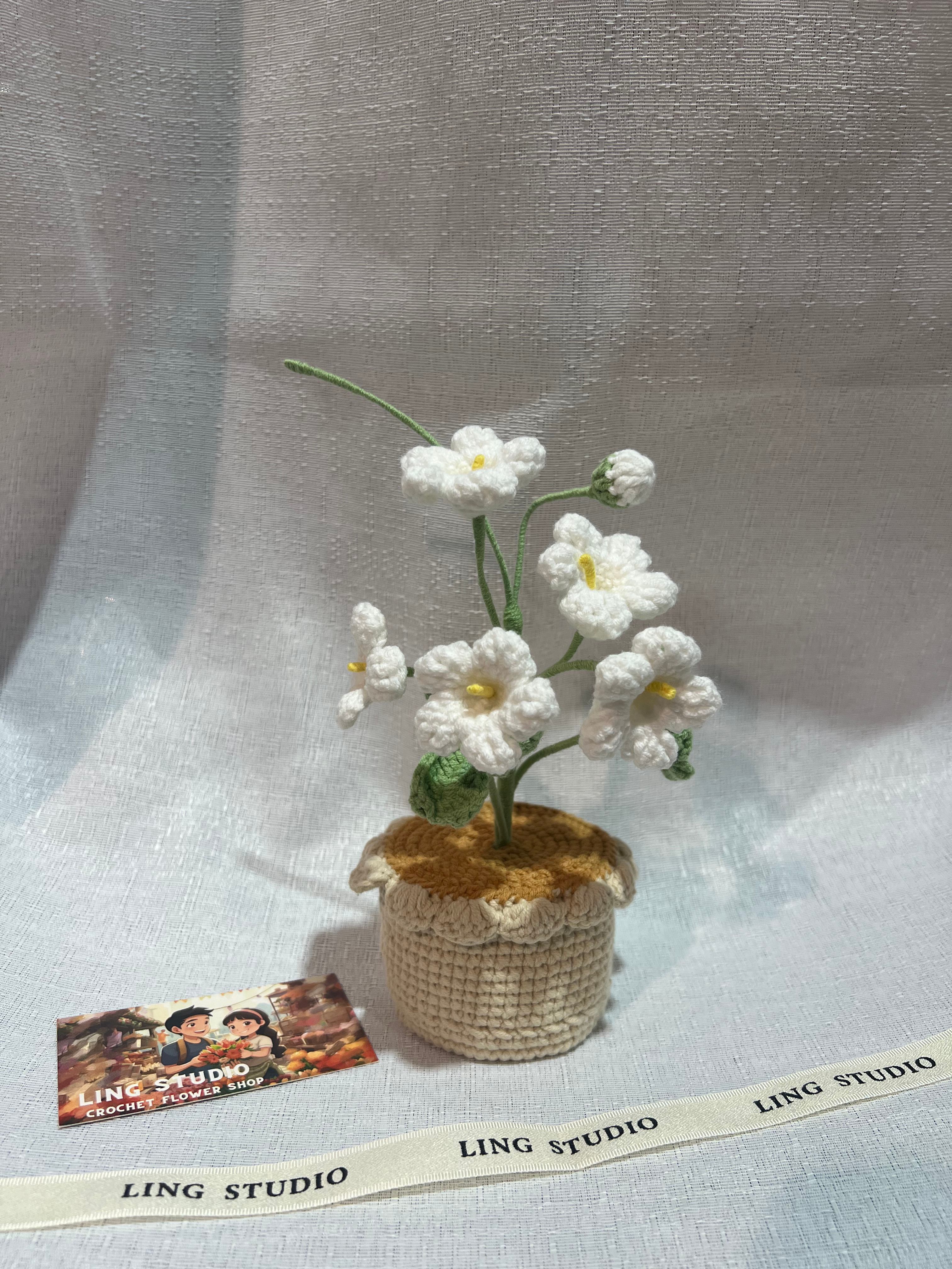 Pure White Blooms - Handcrafted Potted Crochet Flowers