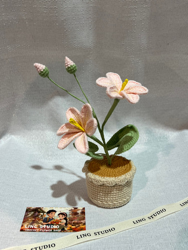Crocheted Pink Flowers in a Pot | Ling Studio