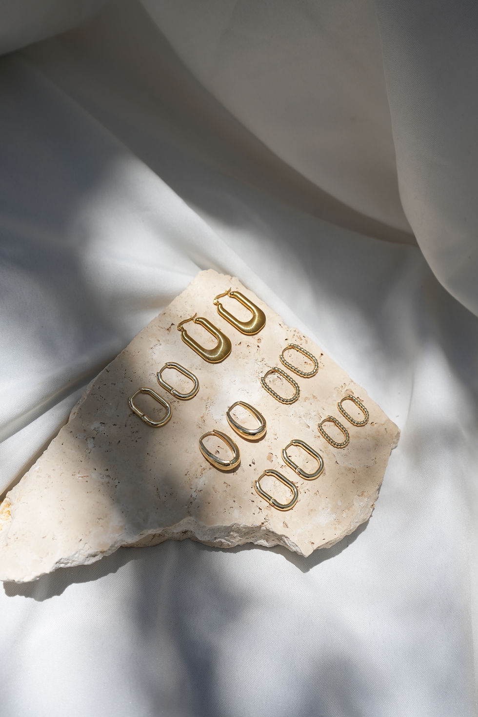 Thumbnail: Gold Beaded Oval Hoop Earrings