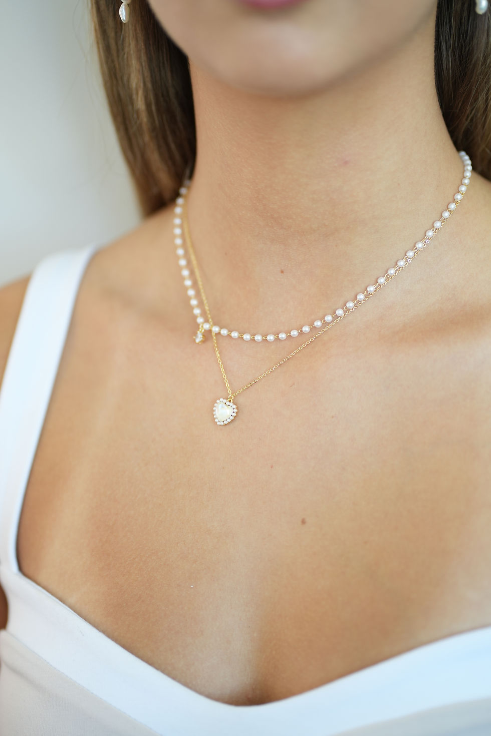 Thumbnail: Layered Pearl and Gemstone Gold Necklace