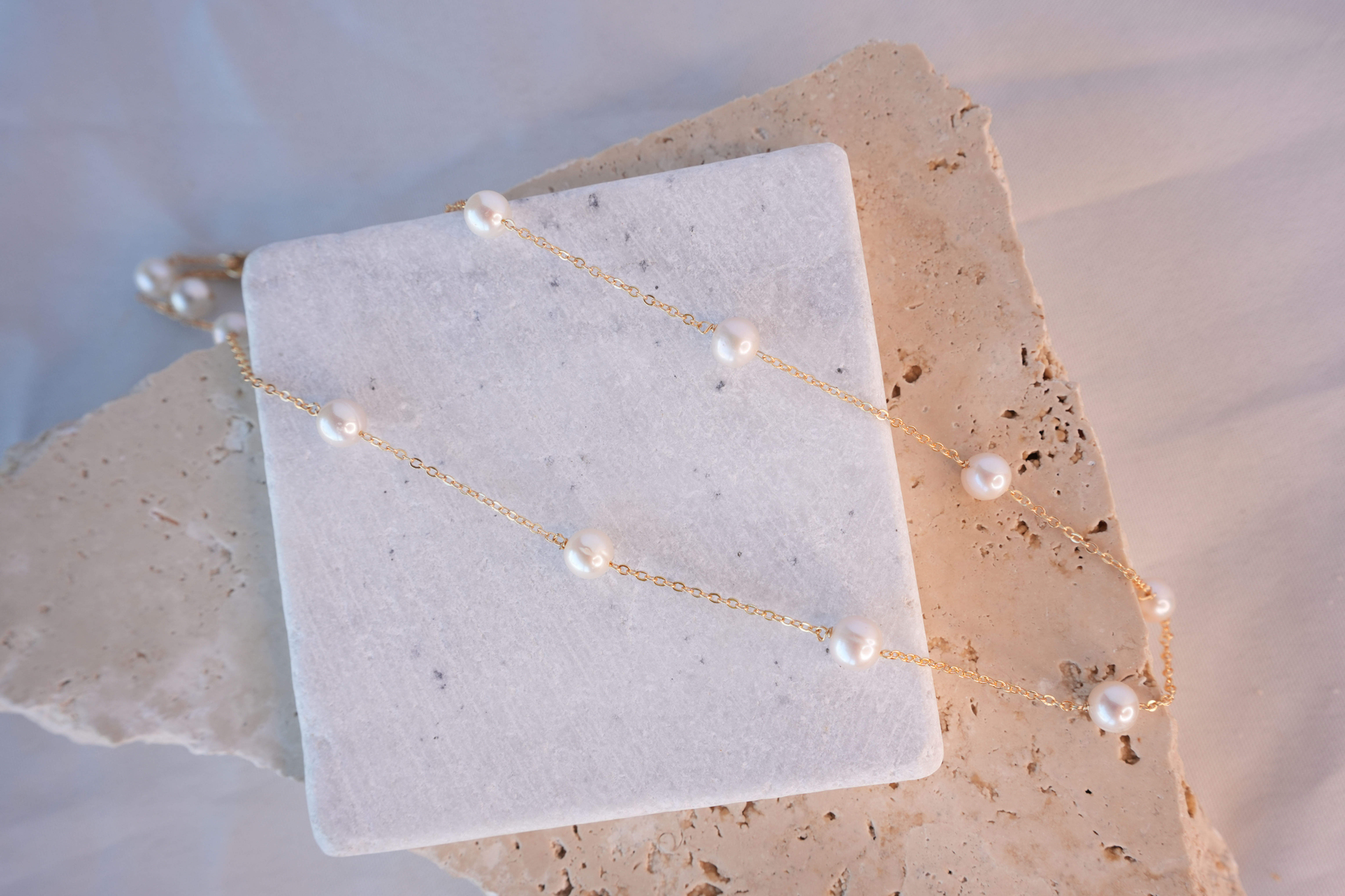 Interspersed Pearl Gold Chain Necklace