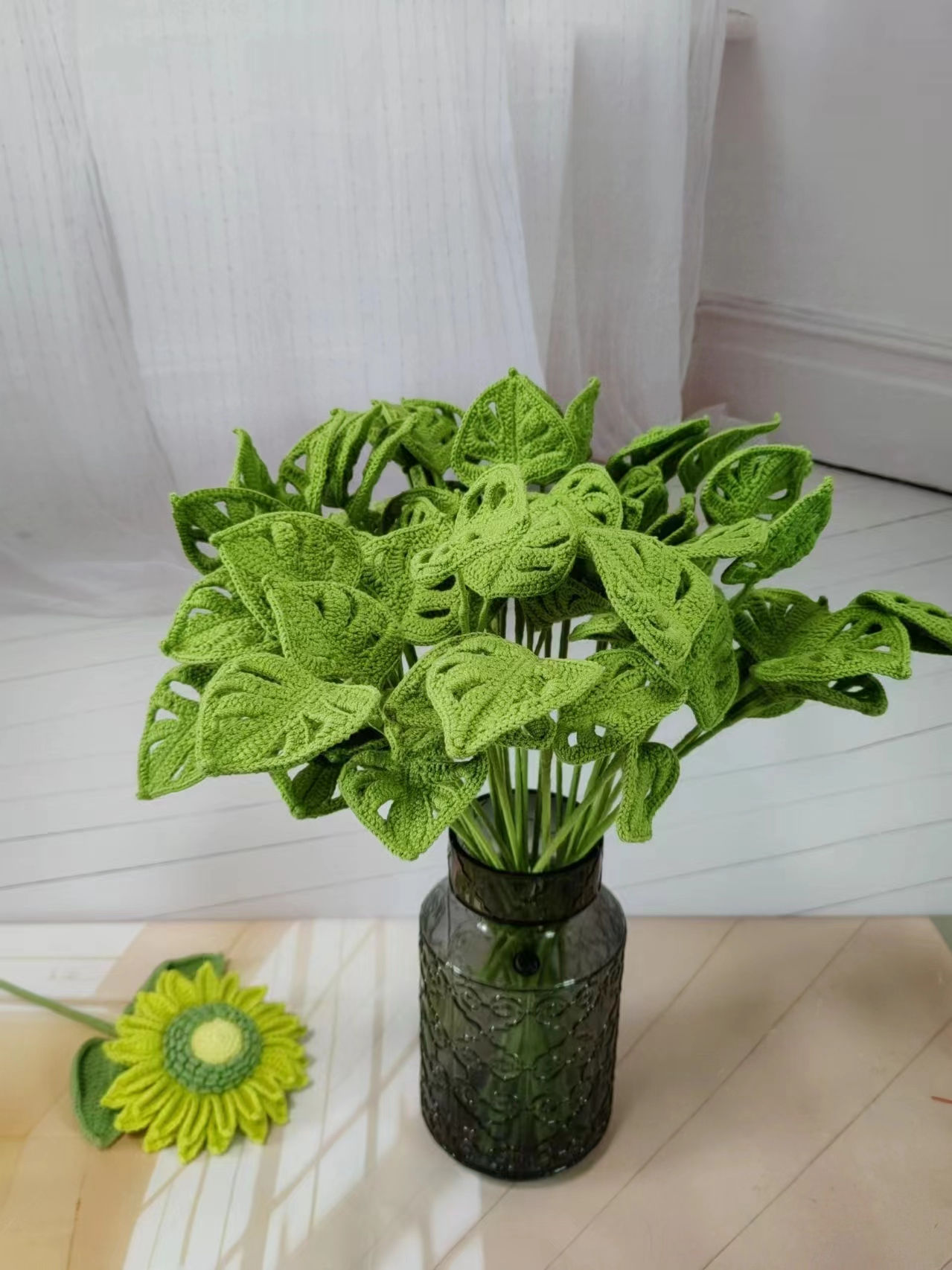 Crochet Monstera Leaf Bouquet in a Vase