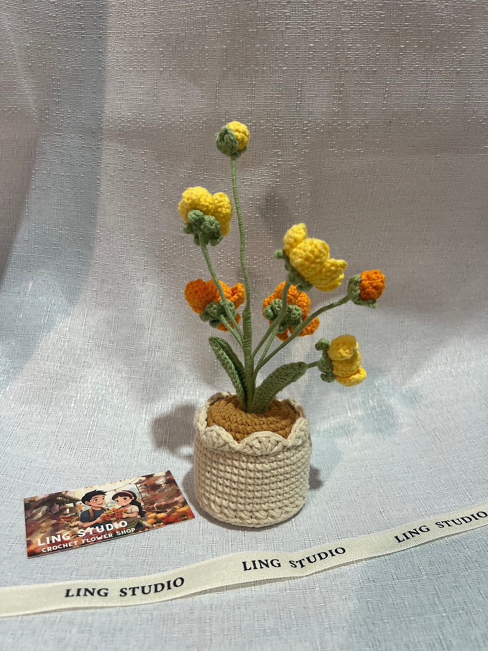 Thumbnail: Golden Yellow Blooms - Handcrafted Potted Crochet Flowers