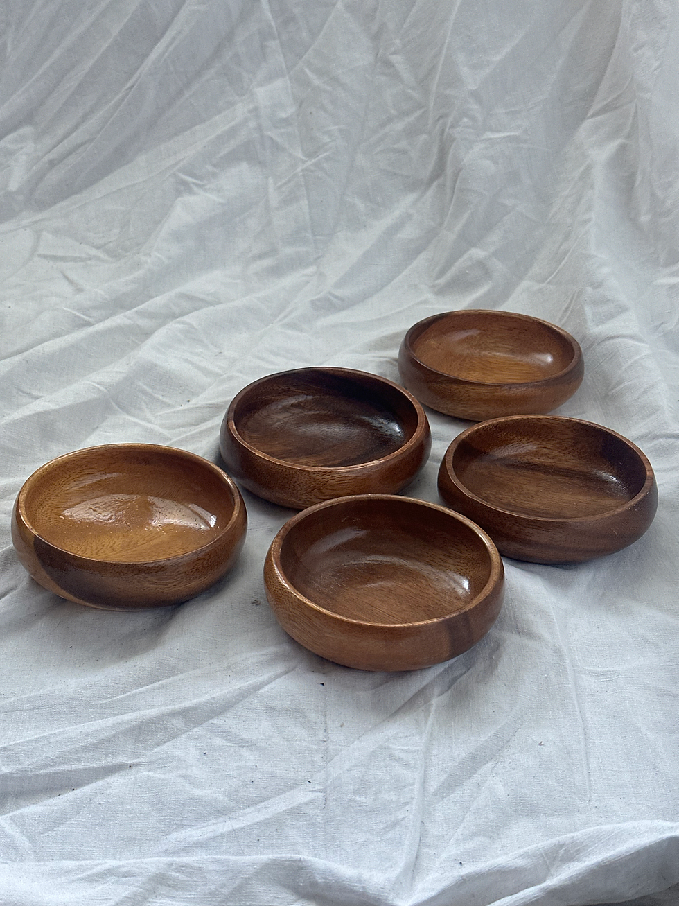 Thumbnail: Set of 6 Acacia Hand-Carved Natural Grain Bowls