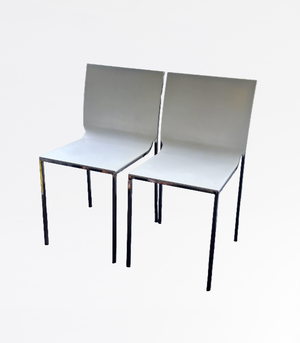 Pair of Tubular Chrome/White Polypropylene Stacking Chairs by Stefan Schöning