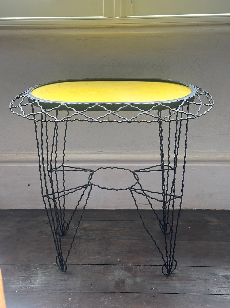 Thumbnail: Vintage Rare French Handmade Delicate Wrought Iron/Sunflower Vinyl Side Table