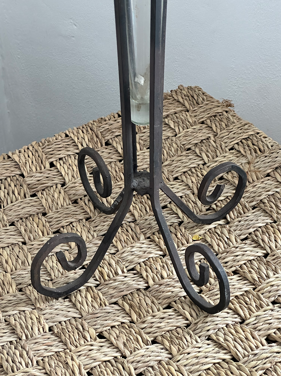 Thumbnail: Vintage European Hand Forged Wrought Iron Soliflore Vases/Trumpet Glass Insert