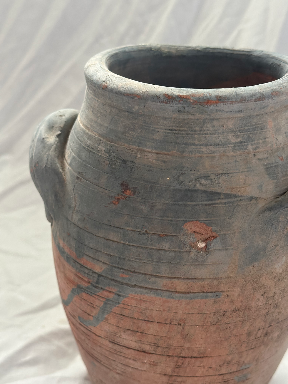 Thumbnail: Rustic Earthenware Grey/Pale Terracotta Unglazed Olive Pot/ Vessel