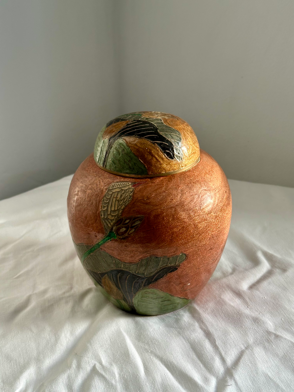 Thumbnail: Large Etched Indian Brass Lidded Ginger Jar