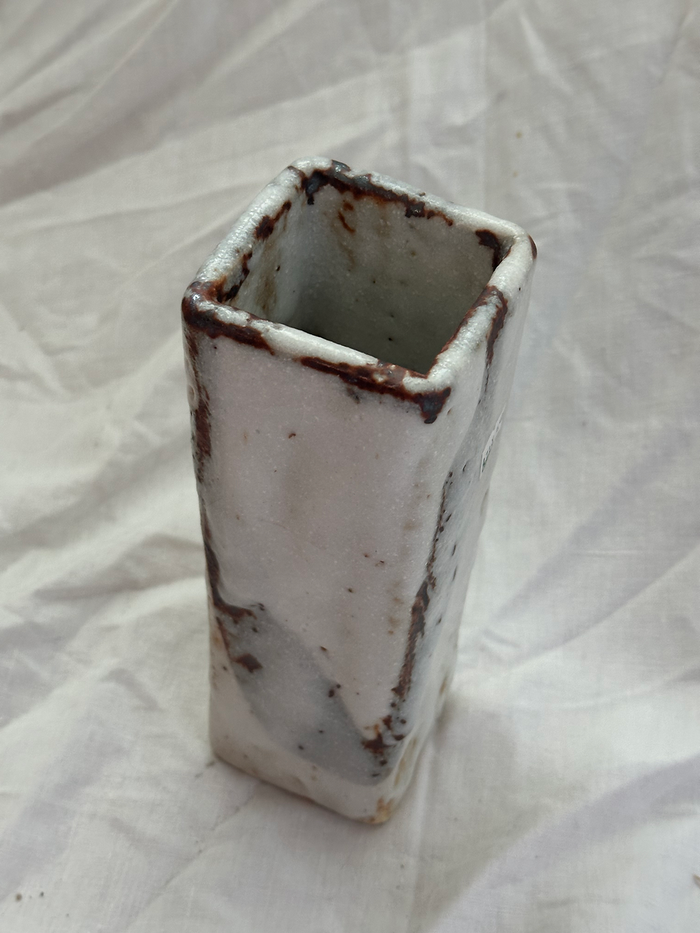 Thumbnail: Studio Made Oujigama Shimo Ceramic Vase - White/Grey/Brown 'Pinhole' Patina