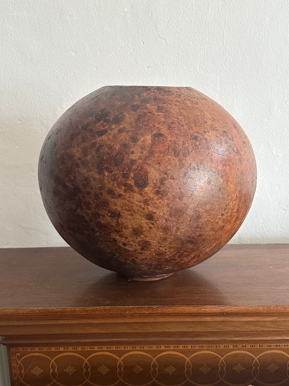 Thumbnail: Antique Art Deco Burnt Clay Pottery Bulbous Vessel/Vase