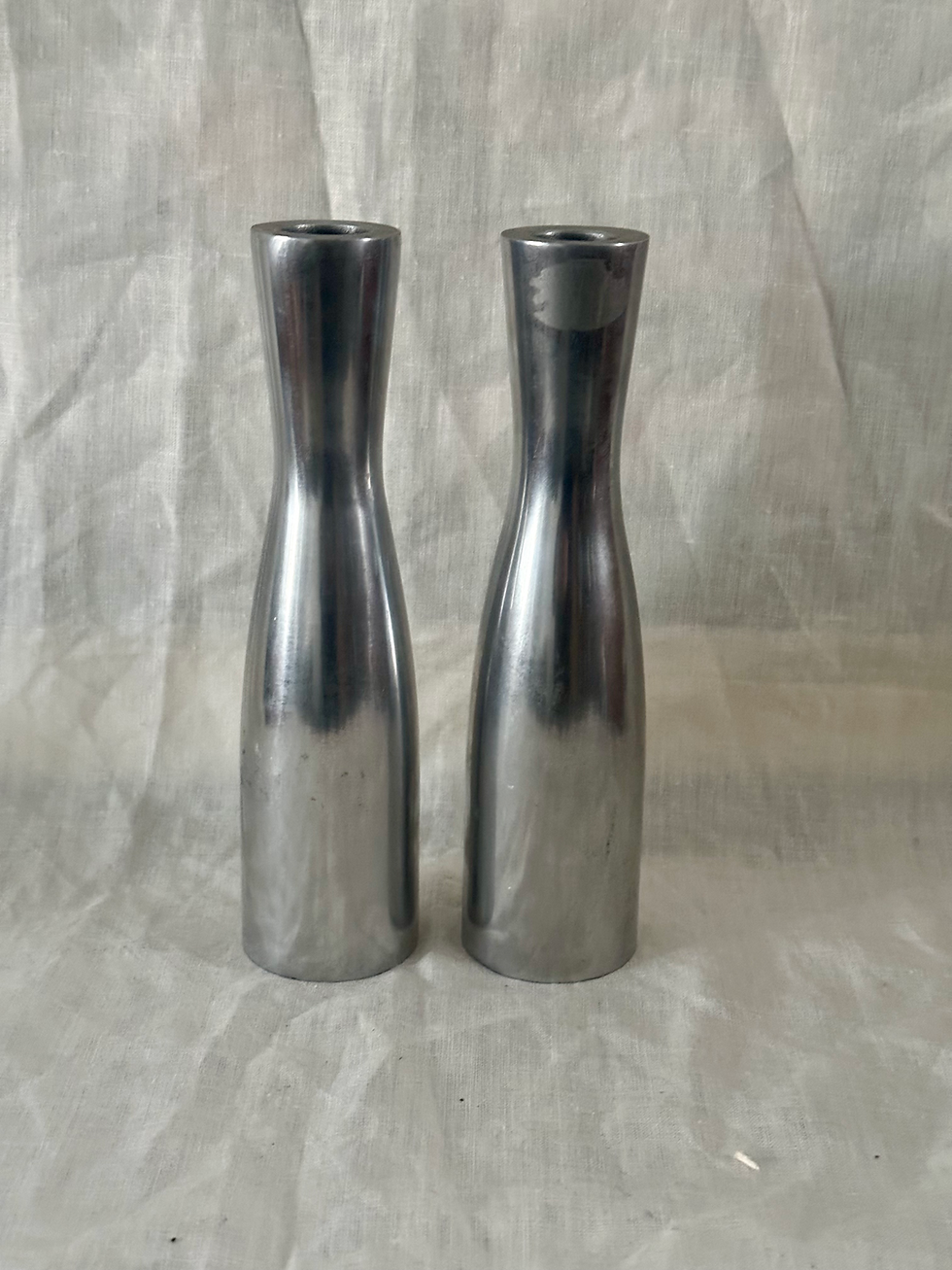 Thumbnail: Pair of 1990s Stainless Steel Minimalist Candle Holders