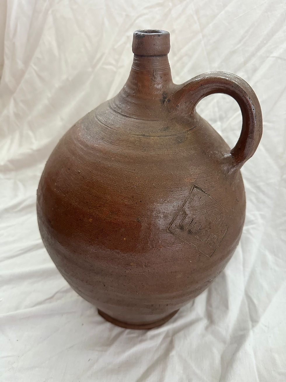 Thumbnail: Antique French Heavy Stoneware Large Brown Rustic Nut Oil Jar/Pot/Vessel