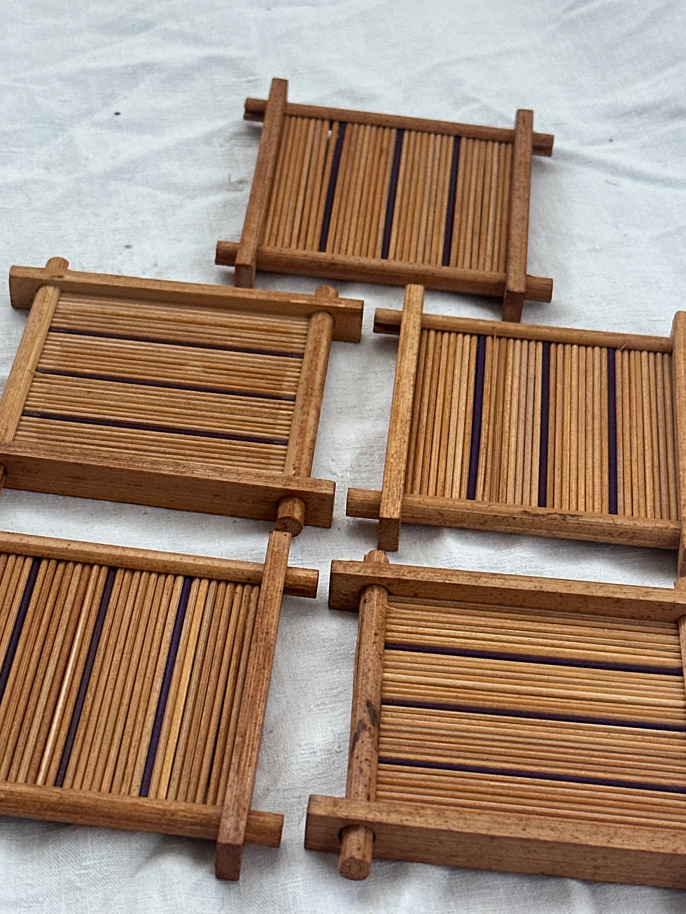 Thumbnail: Set of 5 Handmade Japanese Bamboo Coasters