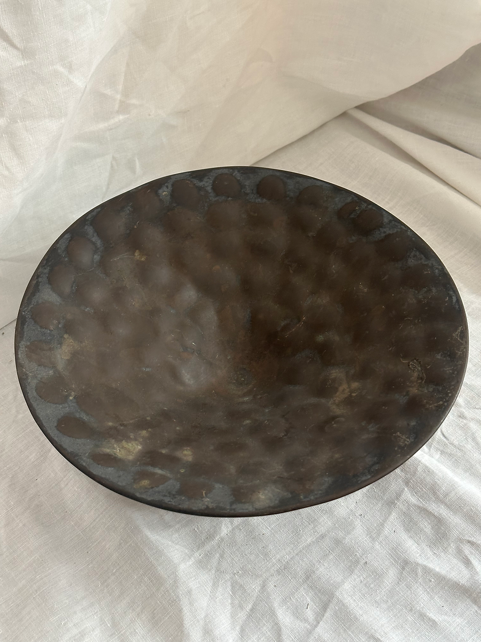 Thumbnail: Vintage Indian Hammered Galvanized Steel Bowl on Turquoise Abstract Feet