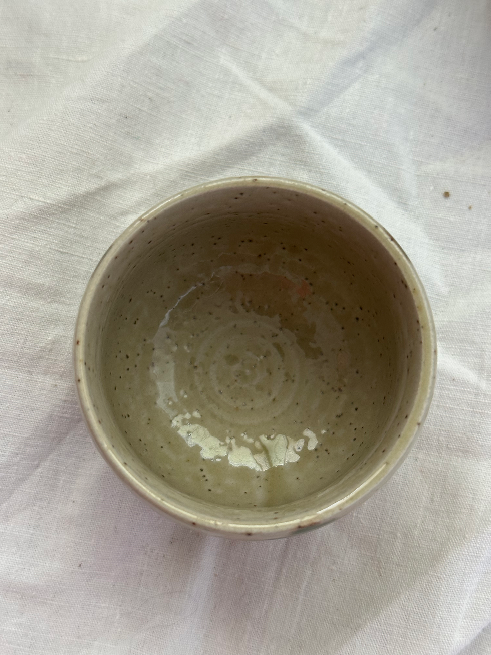 Thumbnail: Set of 5 Japanese Handcrafted Stoneware Sake Cups, Irregular Rust/Khaki Stripe