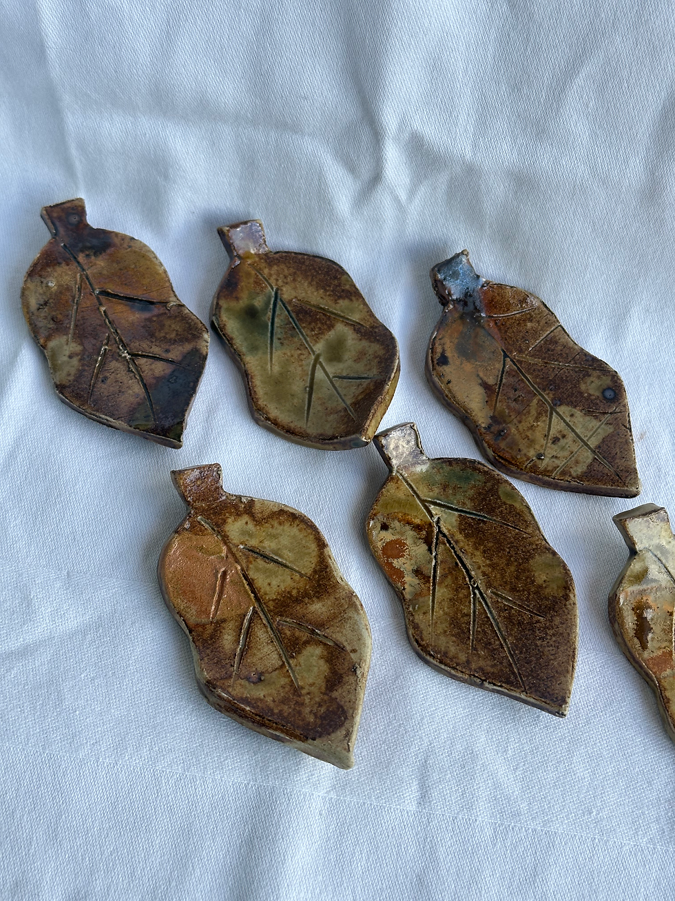 Thumbnail: Set of 6 Handmade Japanese Khaki Glazed Leaf Spoon/Chopstick Rests