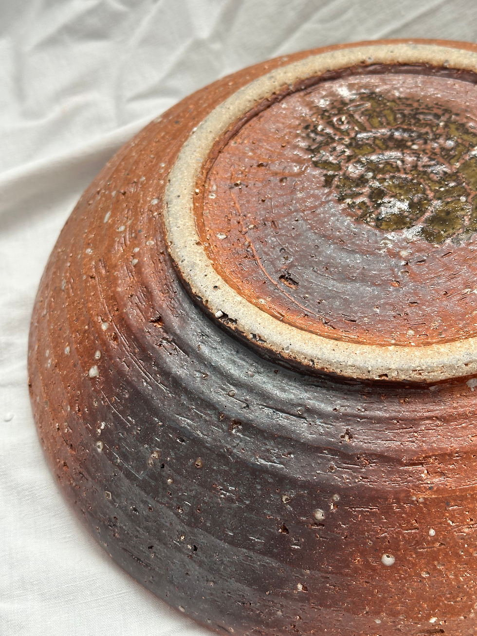 Thumbnail: Vintage Japanese Raku Ware Medium Hand Moulded Rust Earthenware Bowl/Green Glaze