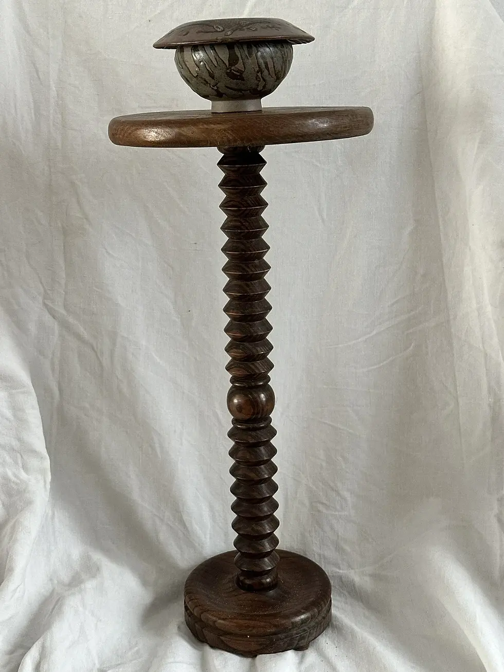 Thumbnail: French Art Deco Carved Solid Wood Bobbin Side Table after Charles Dudouyt