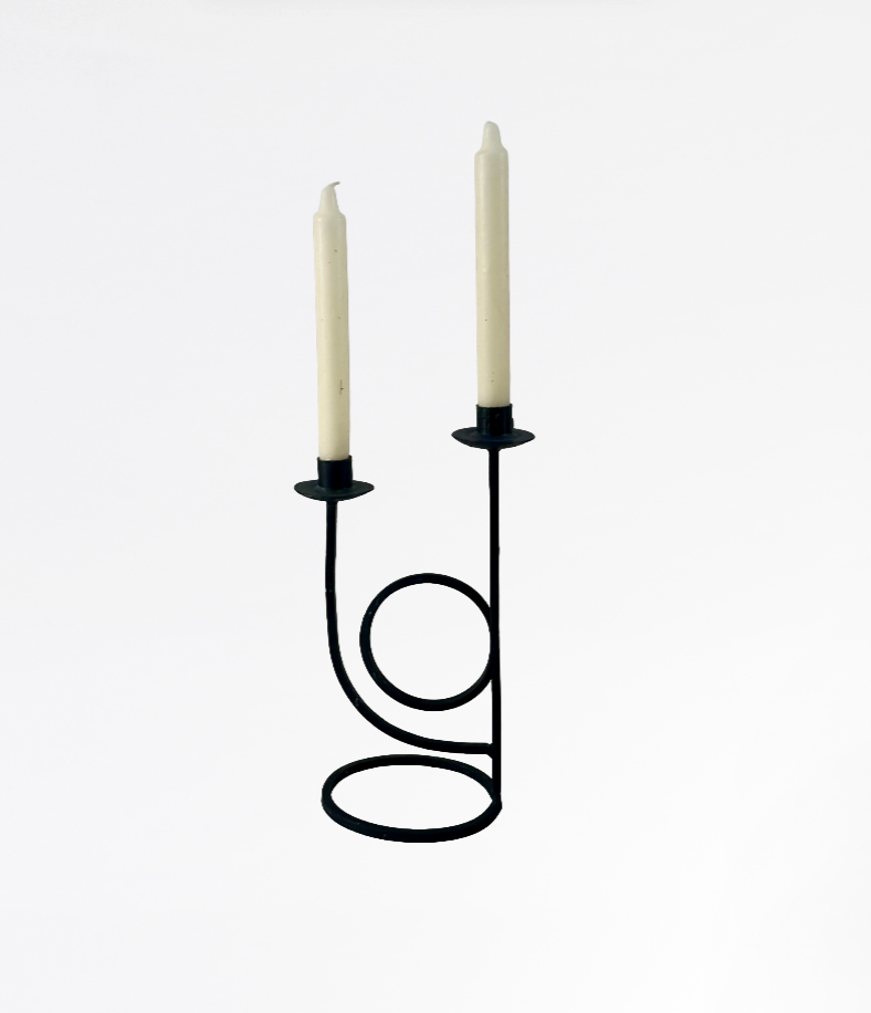 Cast Iron Modernist Two-Prong Candle Holder
