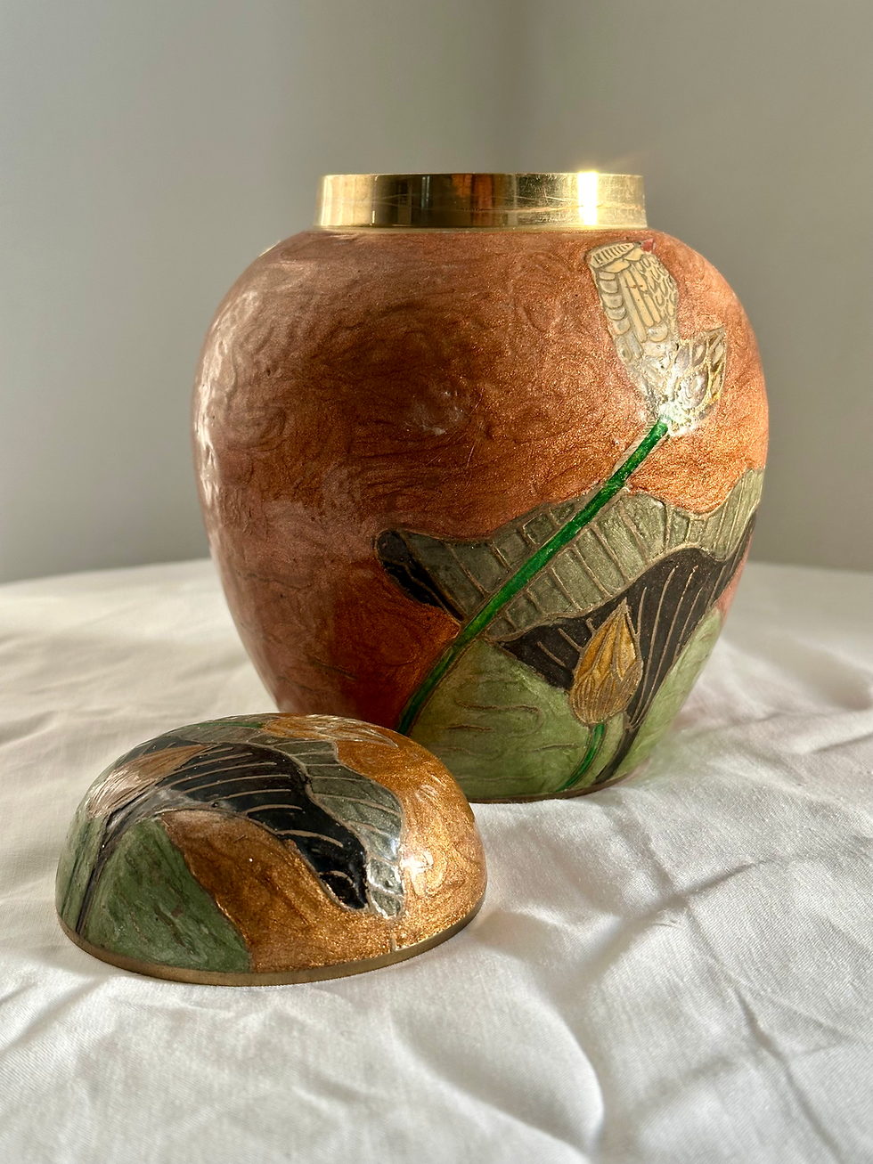 Thumbnail: Large Etched Indian Brass Lidded Ginger Jar