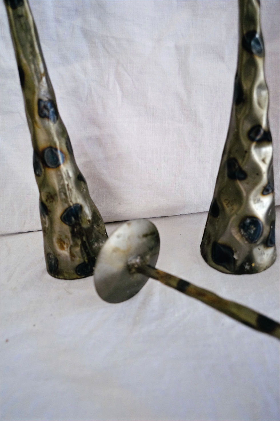 Thumbnail: Trio of Sculptural Brutalist Burnished Metal Candle Holders