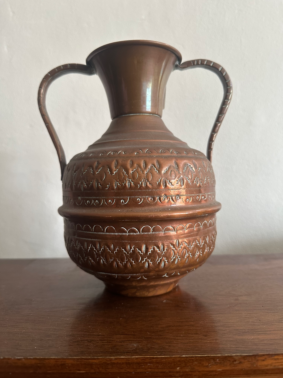 Thumbnail: Antique Copper Hand Hammered Double Handed Amphora Vessel