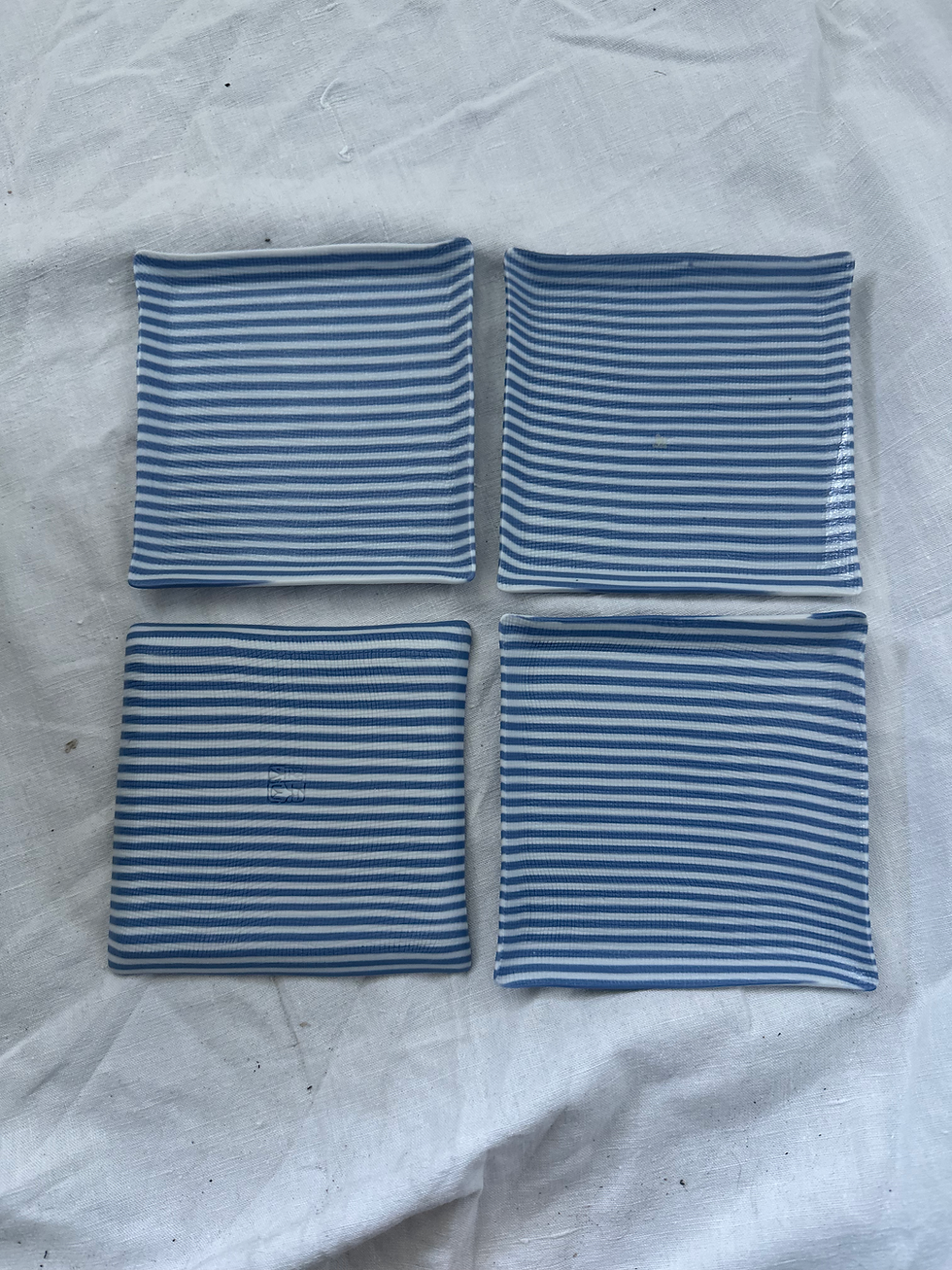 Thumbnail: Set of 4 Blue/White Stripe Japanese Ceramic Textured Coasters