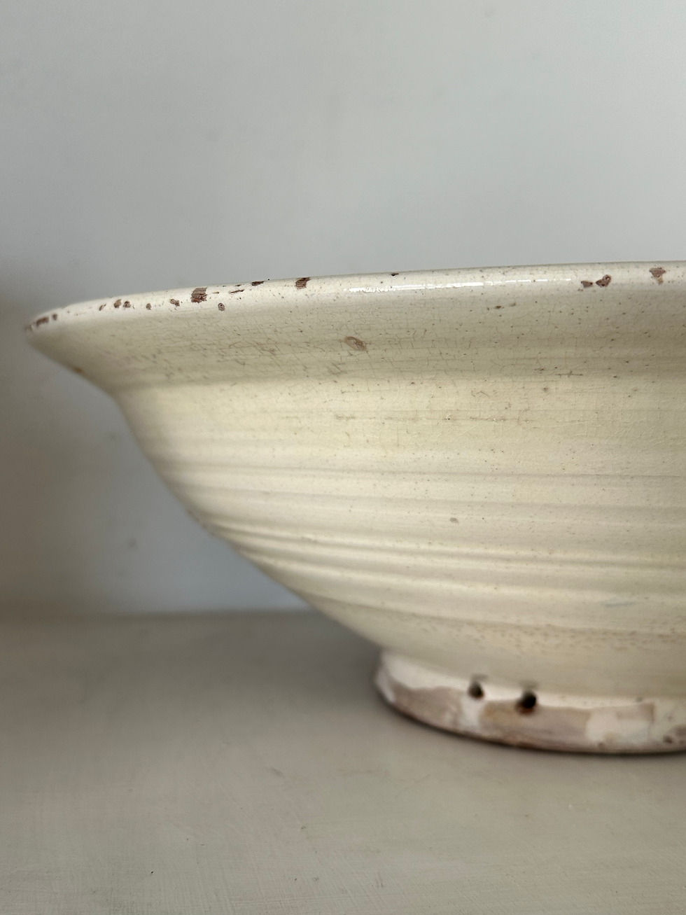 Thumbnail: Large Spanish Mid-20th C Tin Glazed Cream/Blue Terracotta Lebrillo Bowl