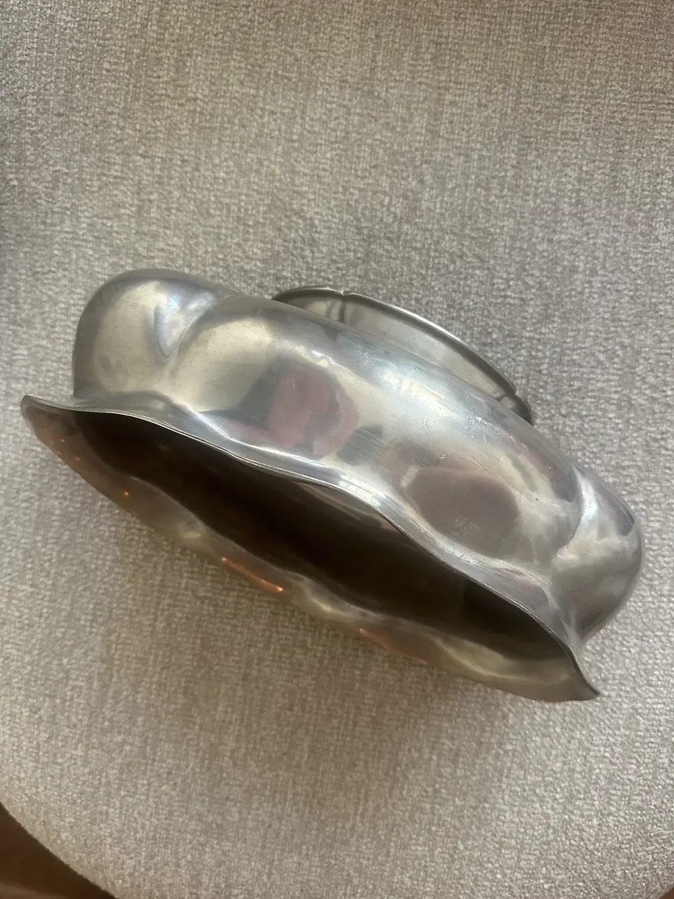 Thumbnail: Antique Portuguese Very Heavy & Stamped Solid Pewter Large Bowl/Server
