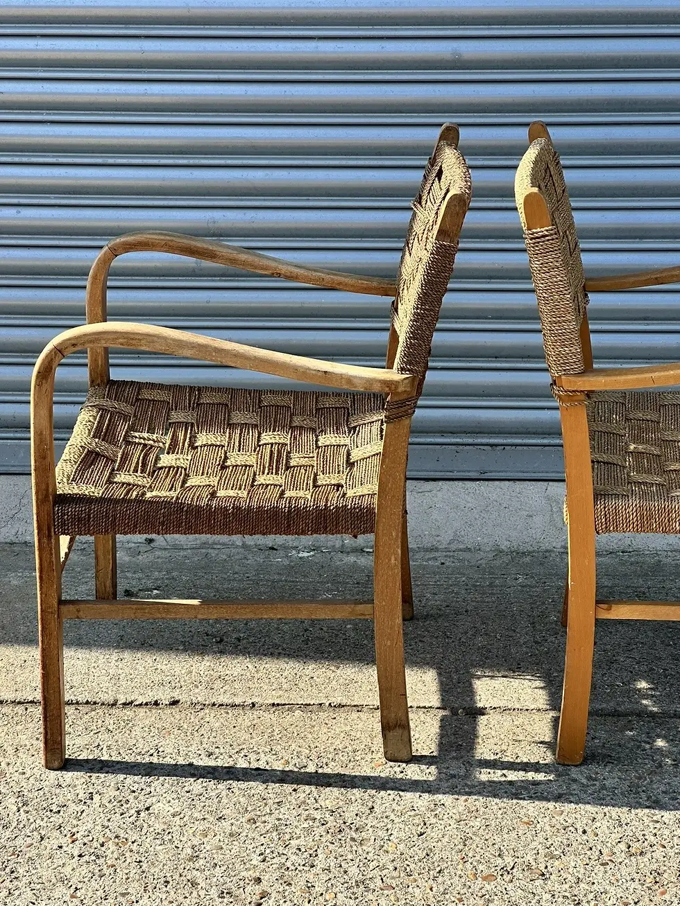 Thumbnail: Pair of Vintage Bauhaus Paper Cord Armchairs by Ehrich Dieckmann, 1930s