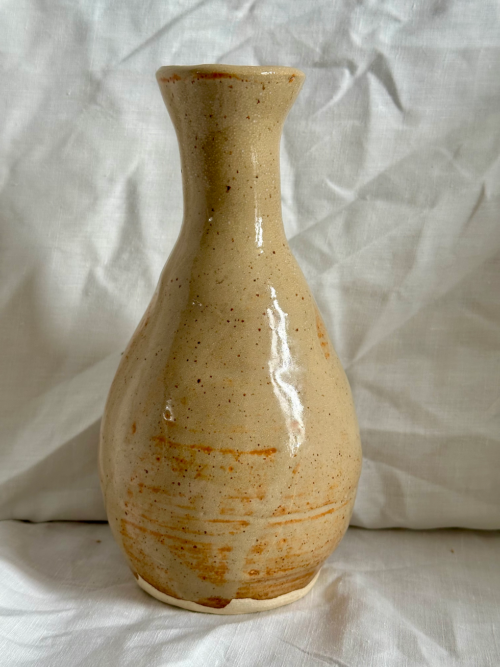 Thumbnail: Vintage Handmade Japanese Kyoto Ware Sake Bottle, Glossy Mustard Glaze, Signed
