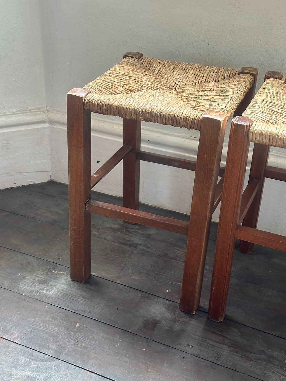 Thumbnail: X2 Vintage French Rush Seat/Wooden Frame Stools